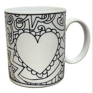 HearthSong Heart Love Artsy Design White & Black Ceramic Mug Charming Pop Art